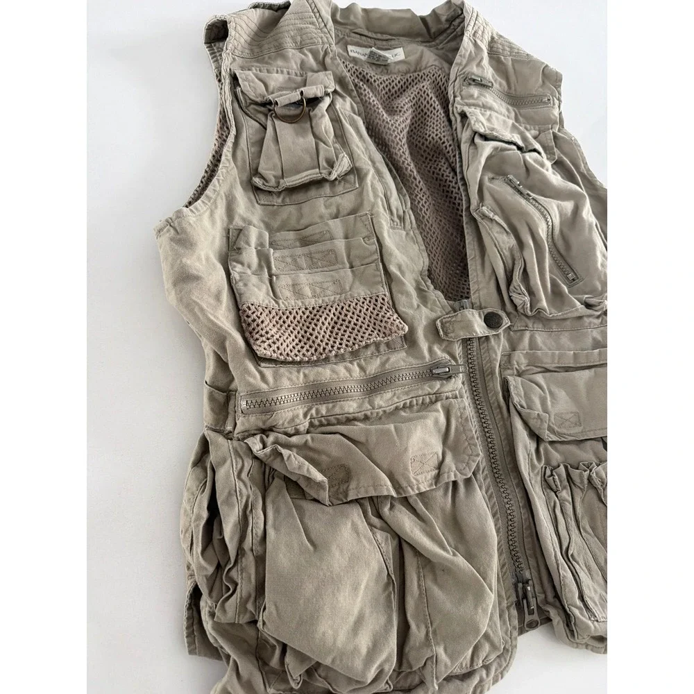 Vintage Banana Republic Safari Travel Vest Tan Multi-Pocket Utility Mens XS